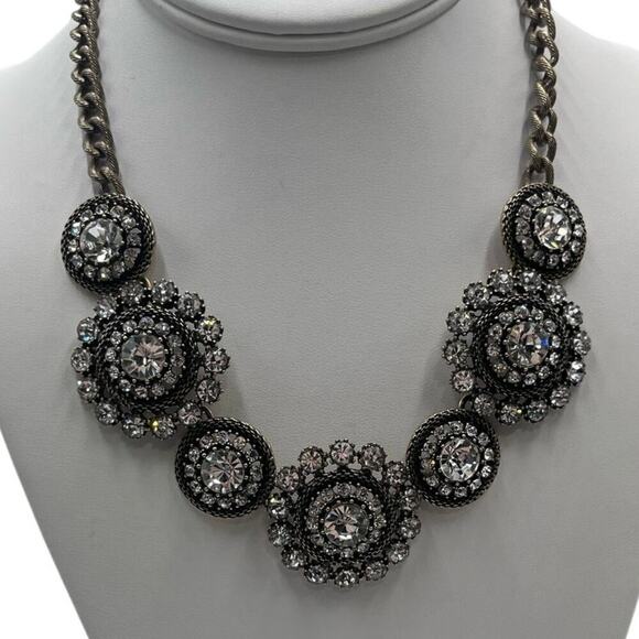 J. Crew Vintage Crystal Round Pinwheel Starburst Rhinestone Statement Necklace - Picture 1 of 16